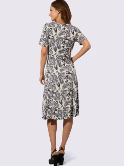 Robe évasée en jersey avec encolure ronde et motifs végétaux