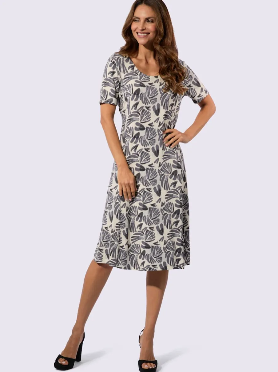 Robe évasée en jersey avec encolure ronde et motifs végétaux