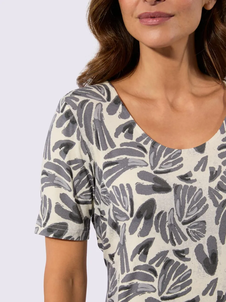 Robe évasée en jersey avec encolure ronde et motifs végétaux