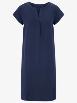 Robe évasée manches courtes col rond en viscose lisse