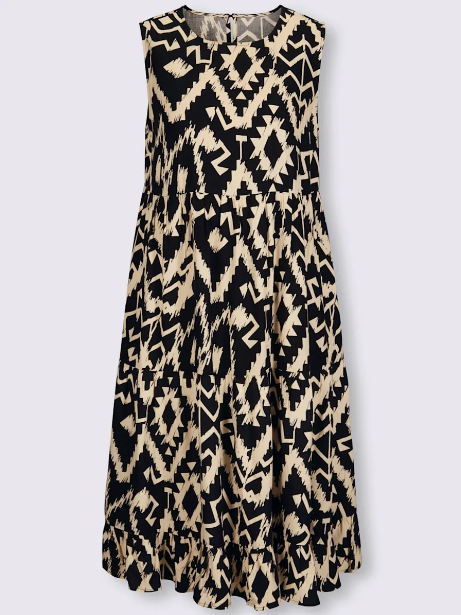 Robe évasée sans manches avec imprimé ethnique en tissu fluide