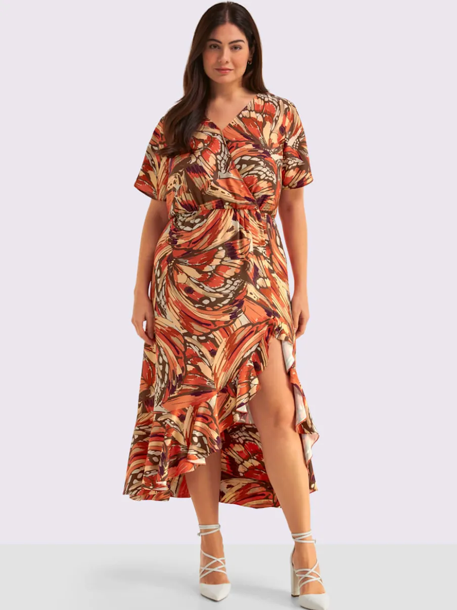 Robe à volants superbe aspect cache-cœur