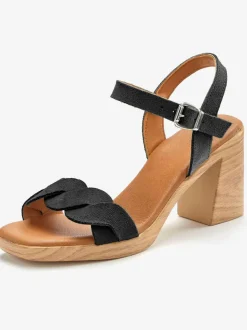 Sandales à brides talon bottier confortable, brides effet tressé et imitation daim élégante