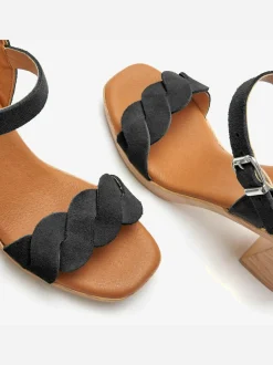 Sandales à brides talon bottier confortable, brides effet tressé et imitation daim élégante
