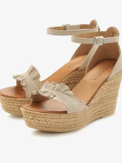 Sandales chaussures en cuir avec talon compensé confortable et imitation daim élégante