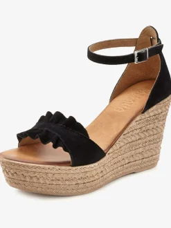 Sandales chaussures en cuir avec talon compensé confortable et imitation daim élégante