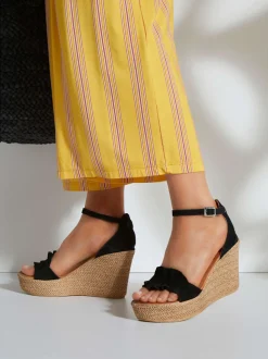 Sandales chaussures en cuir avec talon compensé confortable et imitation daim élégante
