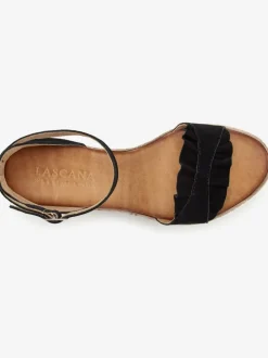 Sandales chaussures en cuir avec talon compensé confortable et imitation daim élégante