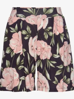 Short ample à ceinture élastique avec liens à nouer et motifs floraux
