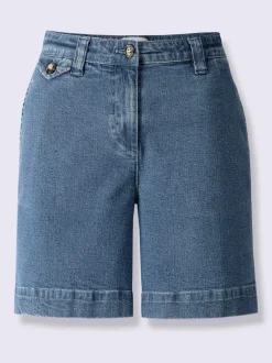 Short en coton extensible à taille légèrement haute avec poches décoratives et jambes larges