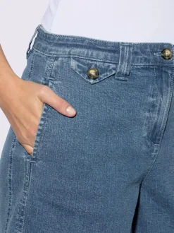 Short en coton extensible à taille légèrement haute avec poches décoratives et jambes larges