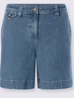 Short en coton extensible à taille légèrement haute avec poches décoratives et jambes larges