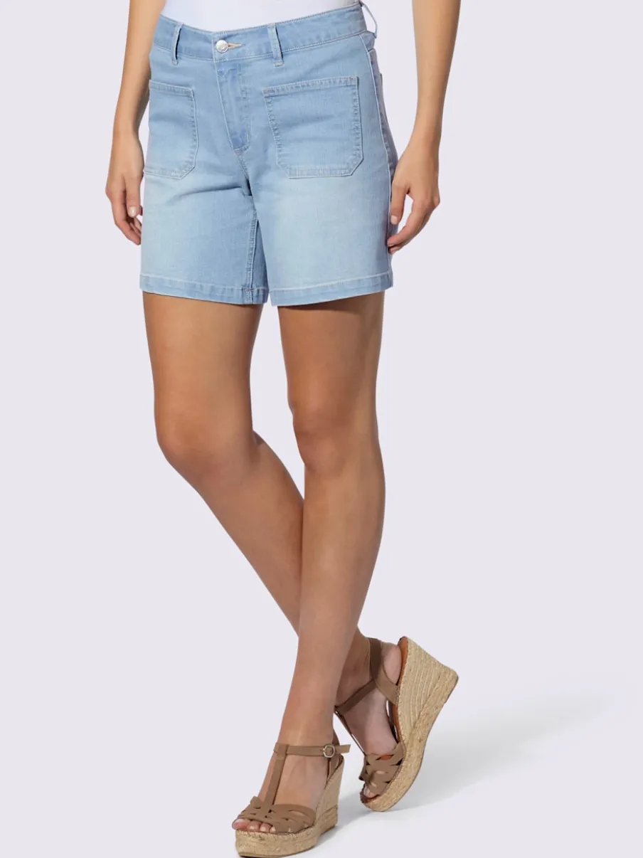 Short en jean avec ceinture gainante et poches plaquées