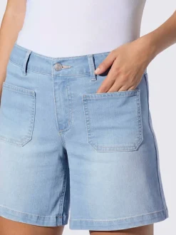 Short en jean avec ceinture gainante et poches plaquées