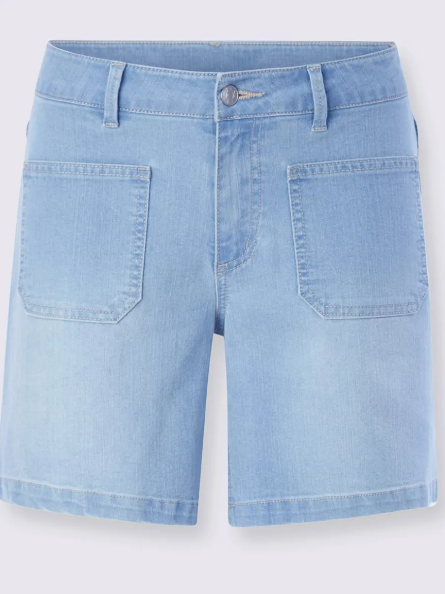Short en jean avec ceinture gainante et poches plaquées