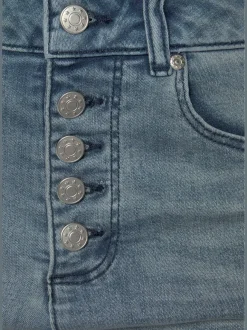 Short en jean taille haute avec patte de boutonnage et revers fixe