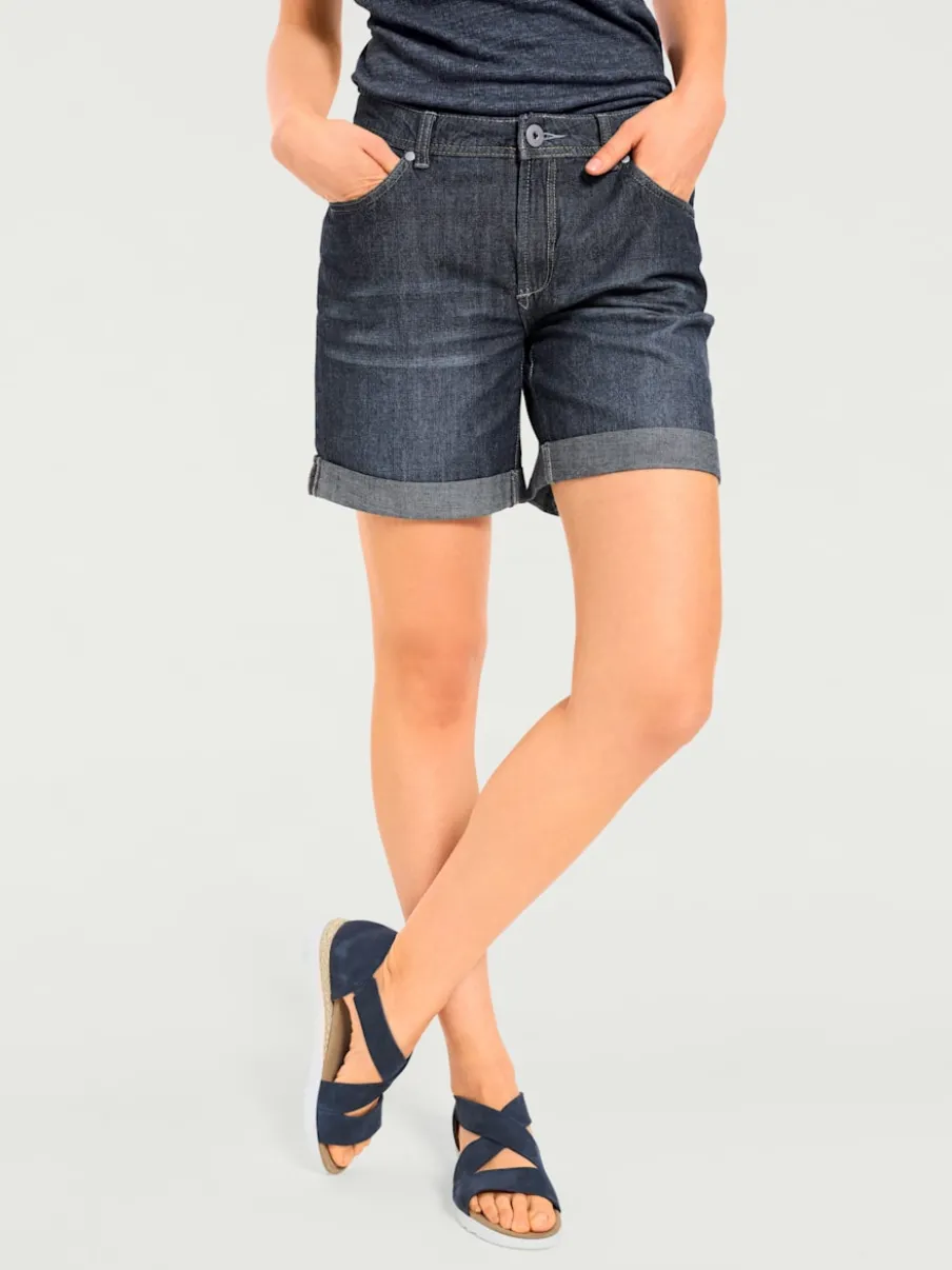 Shorts en jean coupe droite à revers matière extensible