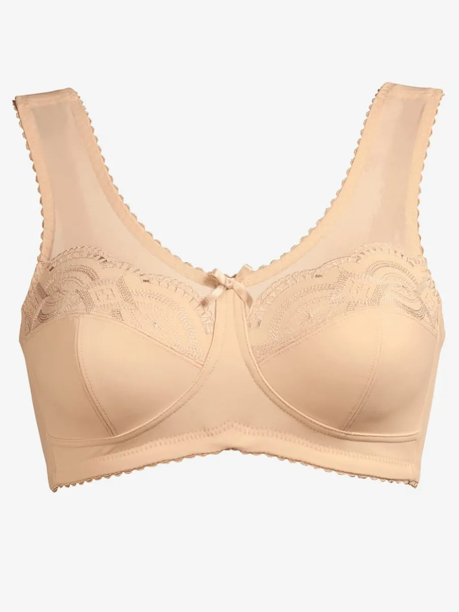 Soutien-gorge sans armatures à bonnets trois parties avec tulle et larges bretelles réglables