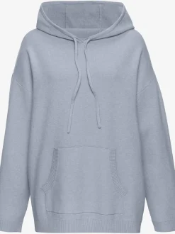 Sweat à capuche en tricot doux avec manches longues et logo tricoté