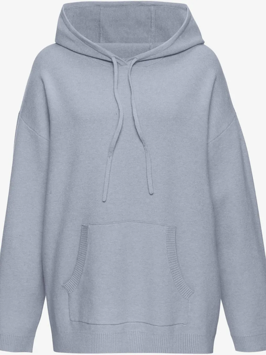 Sweat à capuche en tricot doux avec manches longues et logo tricoté