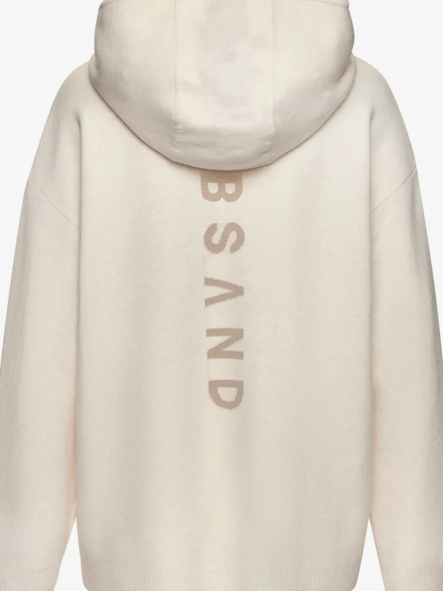 Sweat à capuche en tricot doux avec manches longues et logo tricoté