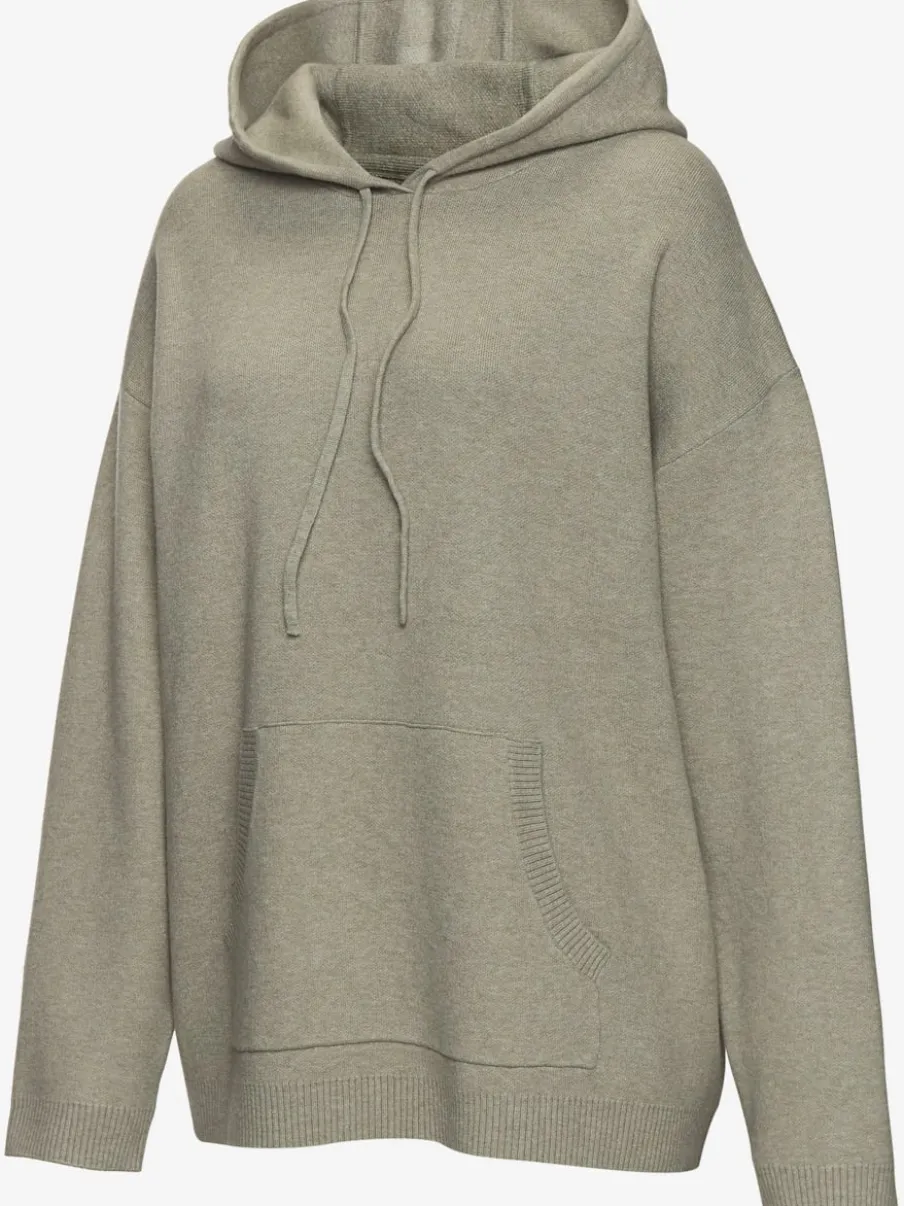 Sweat à capuche en tricot doux avec manches longues et logo tricoté