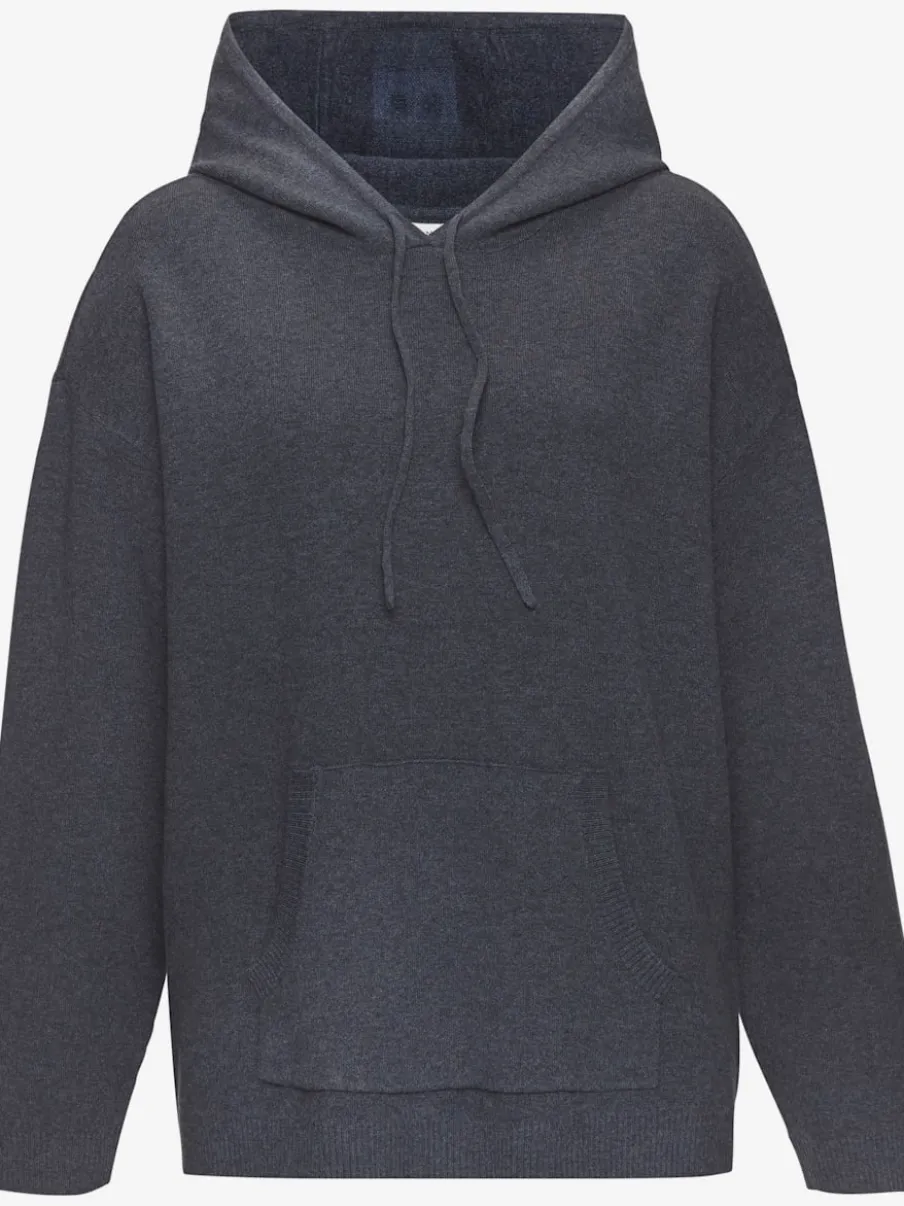 Sweat à capuche en tricot doux avec manches longues et logo tricoté