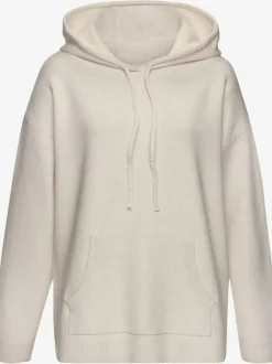 Sweat à capuche en tricot doux avec manches longues et logo tricoté