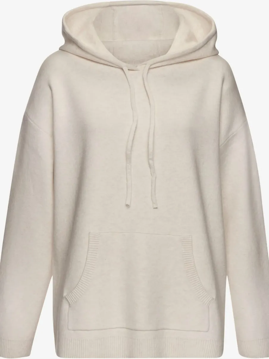 Sweat à capuche en tricot doux avec manches longues et logo tricoté