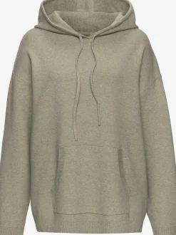 Sweat à capuche en tricot doux avec manches longues et logo tricoté