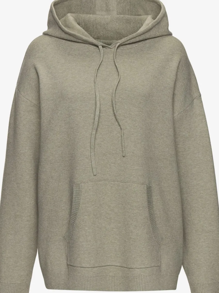 Sweat à capuche en tricot doux avec manches longues et logo tricoté