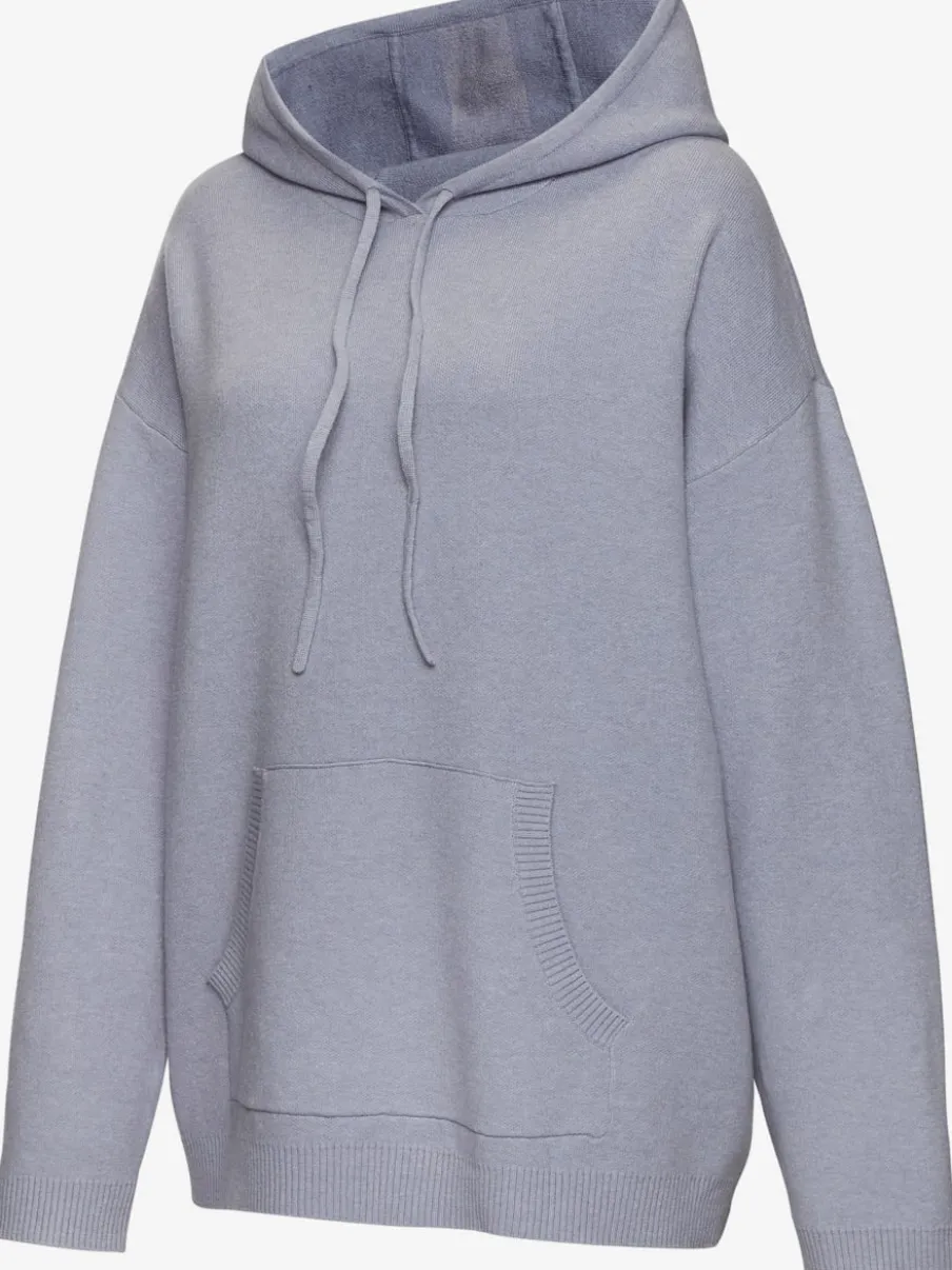 Sweat à capuche en tricot doux avec manches longues et logo tricoté