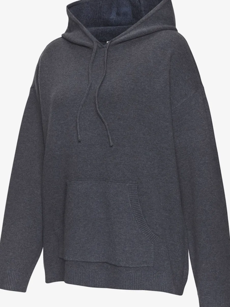 Sweat à capuche en tricot doux avec manches longues et logo tricoté