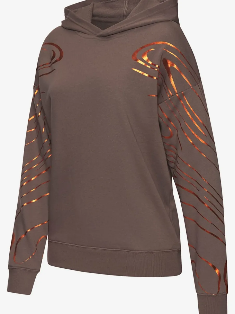 Sweat à capuche à motif abstrait avec bords-côtes doux