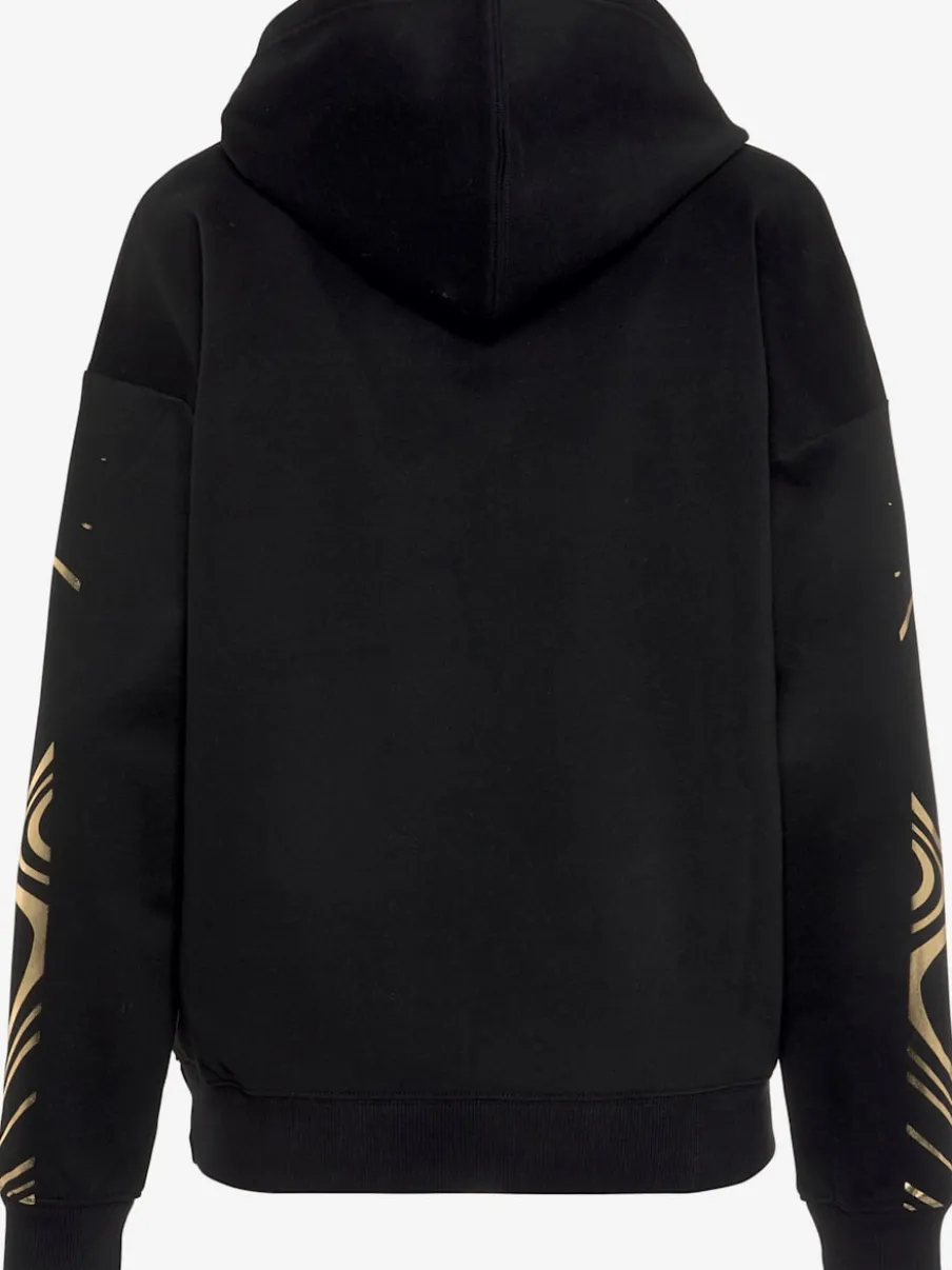 Sweat à capuche à motif abstrait avec bords-côtes doux