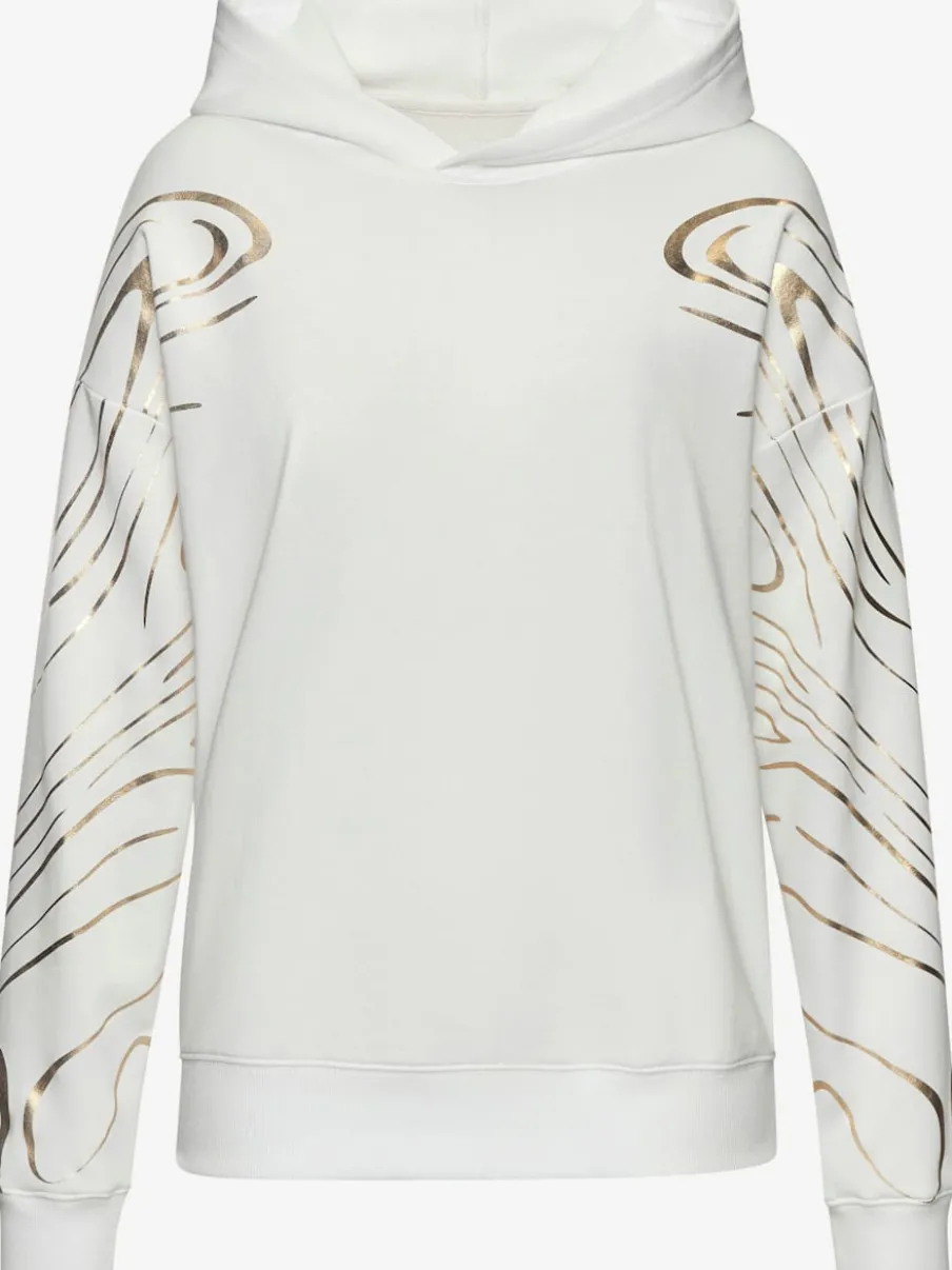 Sweat à capuche à motif abstrait avec bords-côtes doux