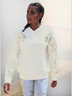 Sweat à capuche à motif abstrait avec bords-côtes doux