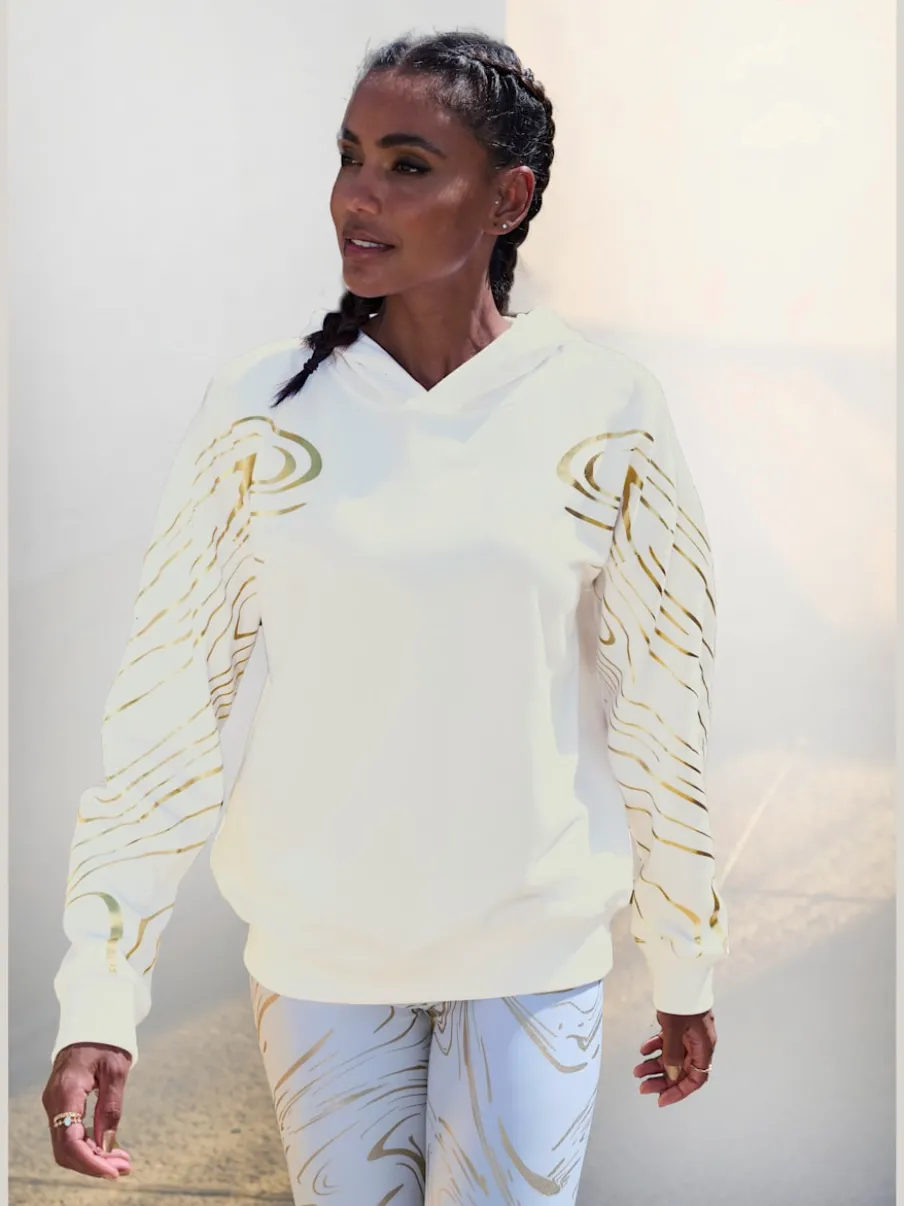 Sweat à capuche à motif abstrait avec bords-côtes doux