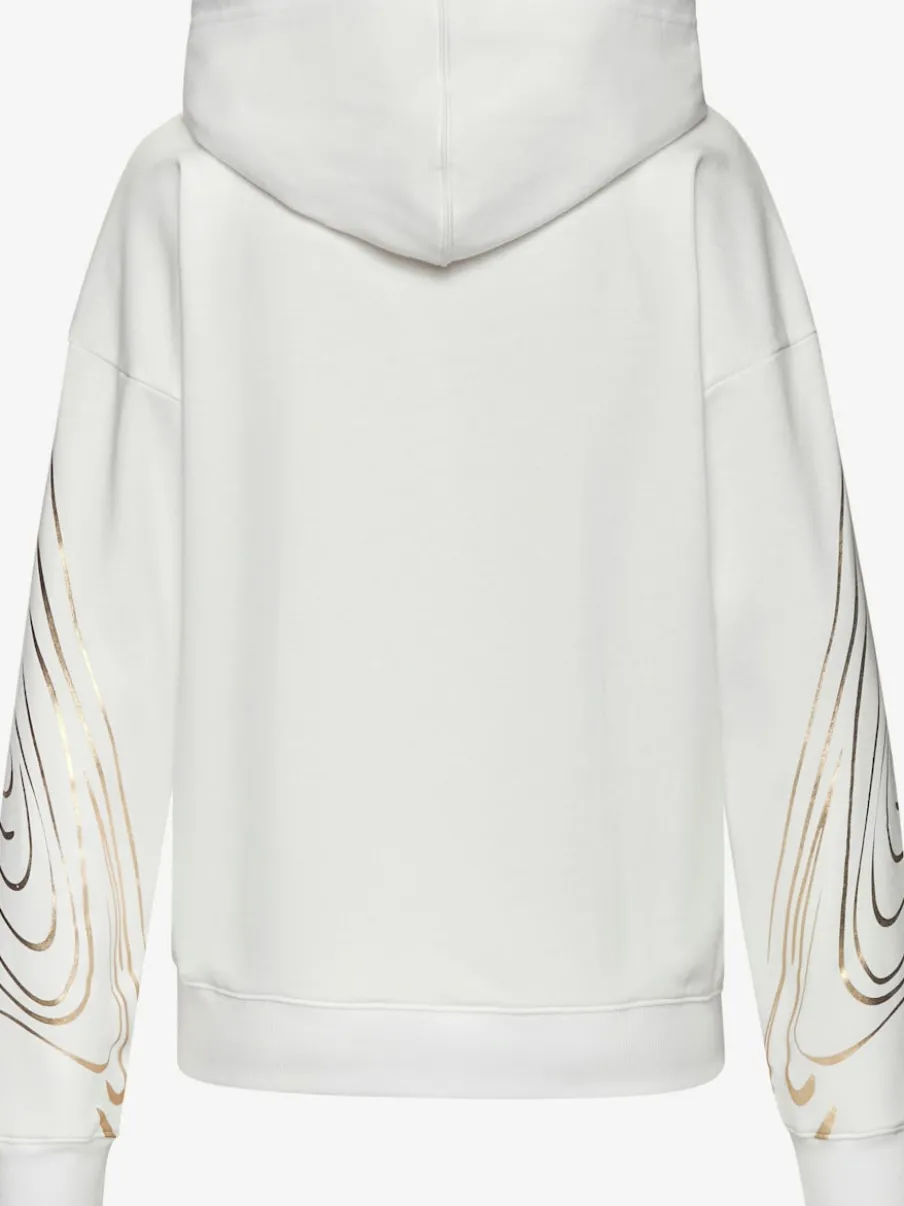 Sweat à capuche à motif abstrait avec bords-côtes doux