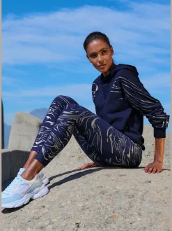 Sweat à capuche à motif abstrait avec bords-côtes doux