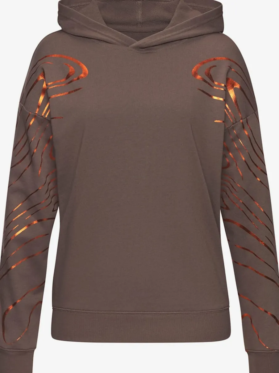Sweat à capuche à motif abstrait avec bords-côtes doux