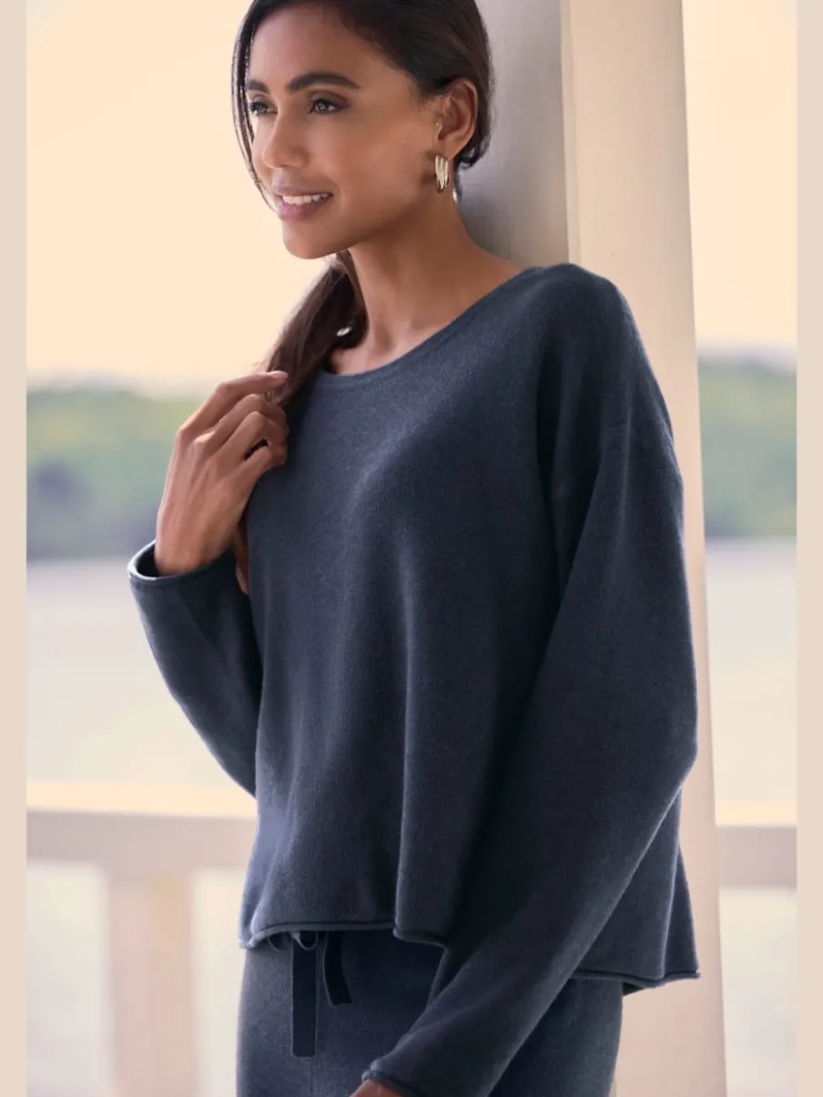 Sweater à encolure ronde avec manches longues et bord roulé