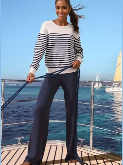 Sweater pull détente à rayures marines