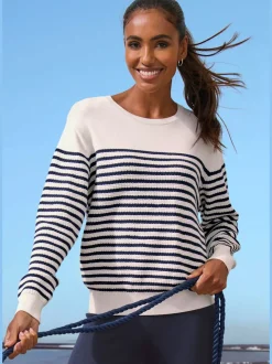 Sweater pull détente à rayures marines