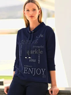 Sweatshirt avec col montant et manches longues imprimé lettres