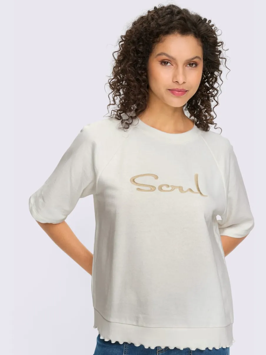 Sweatshirt avec encolure ronde et manches courtes raglan