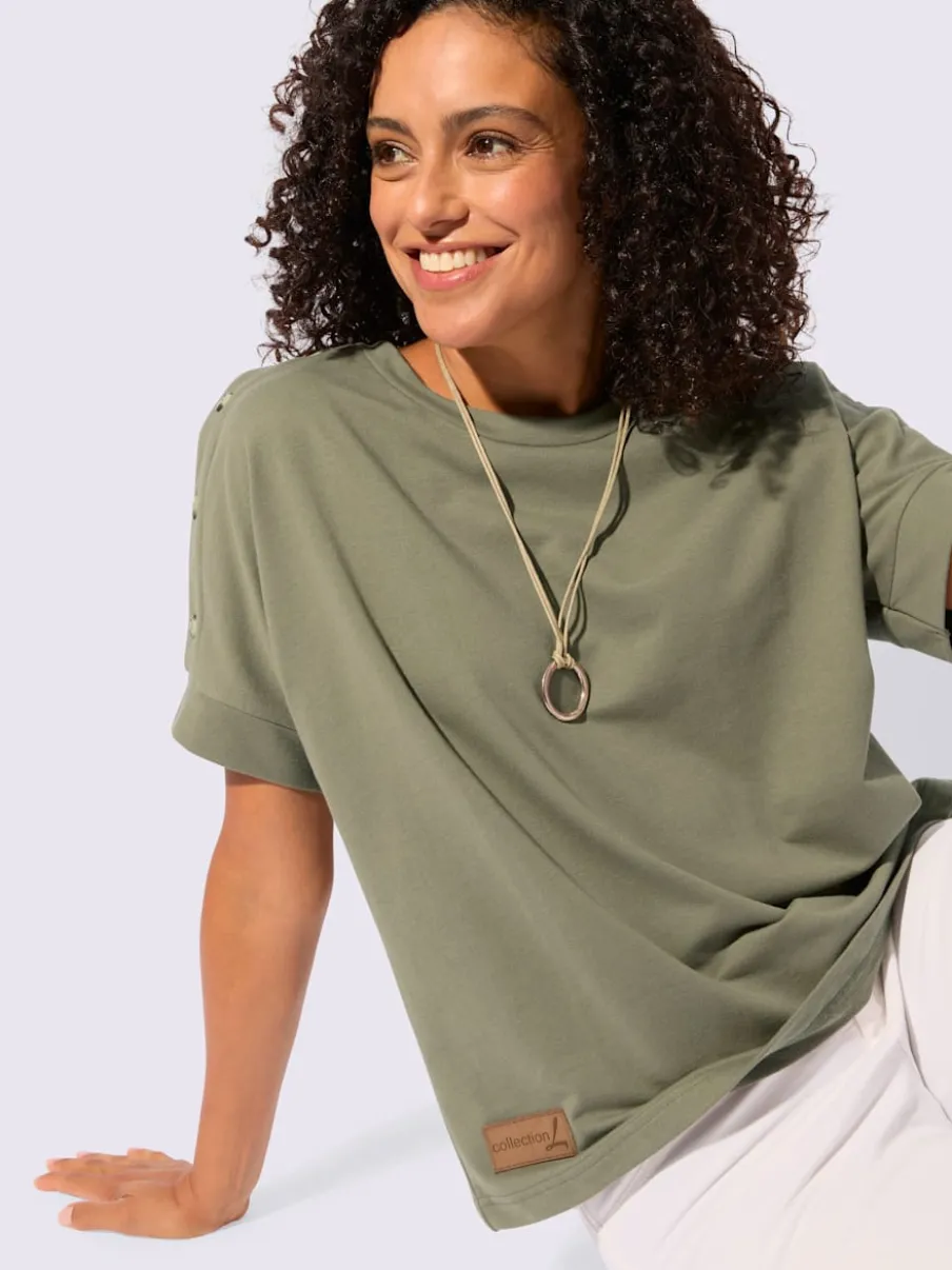 Sweatshirt avec encolure ronde et manches courtes légèrement longues