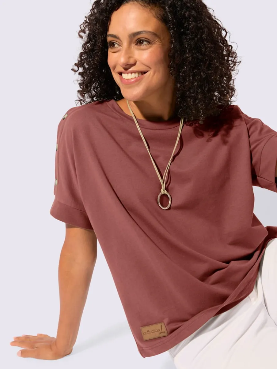 Sweatshirt avec encolure ronde et manches courtes légèrement longues