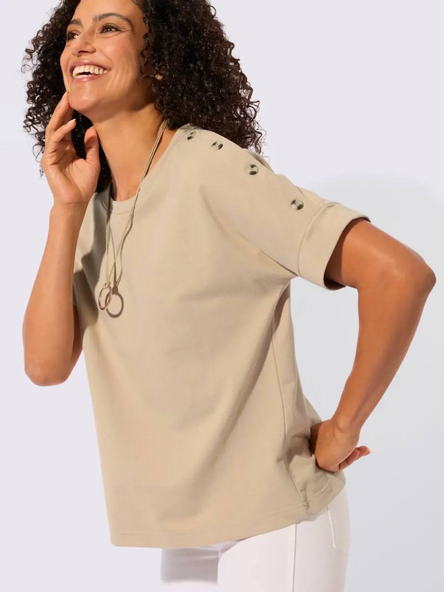 Sweatshirt avec encolure ronde et manches courtes légèrement longues