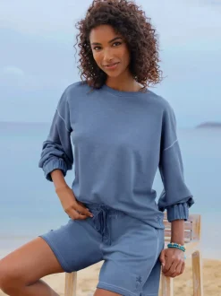 Sweatshirt avec encolure ronde et manches à bords-côtes